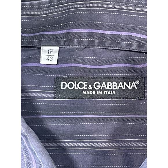 Dolce & Gabbana Button Up Dress Shirt Men’s 17/43 Purple Striped Made Italy - Picture 8 of 9